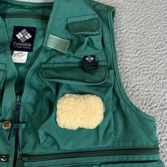 Vintage Columbia Sportswear Fly Fishing Vest Men Medium Green Tackle FM1010 - Picture 4 of 11